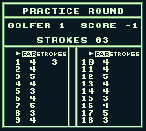 PGA European Tour (Game Boy) screenshot: My practice scorecard.