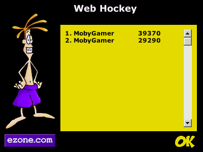 Web Hockey (Browser) screenshot: The high score screen