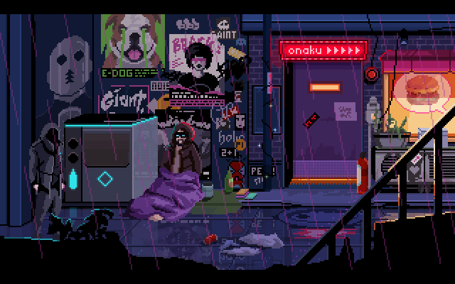 VirtuaVerse (Windows) screenshot: A dirty back alley, very representative for the "punk" aspect of "cyberpunk".