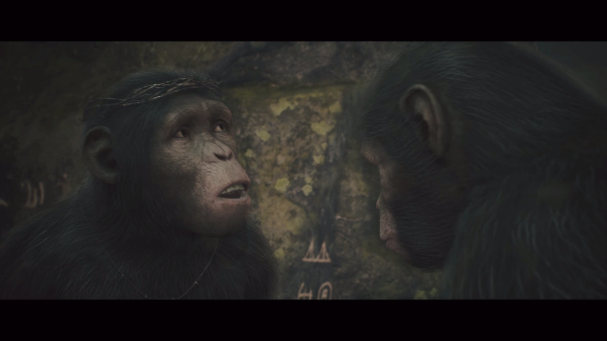 Planet of the Apes: Last Frontier (Xbox One) screenshot: Bryn (the ape protagonist) with his wife Oaka