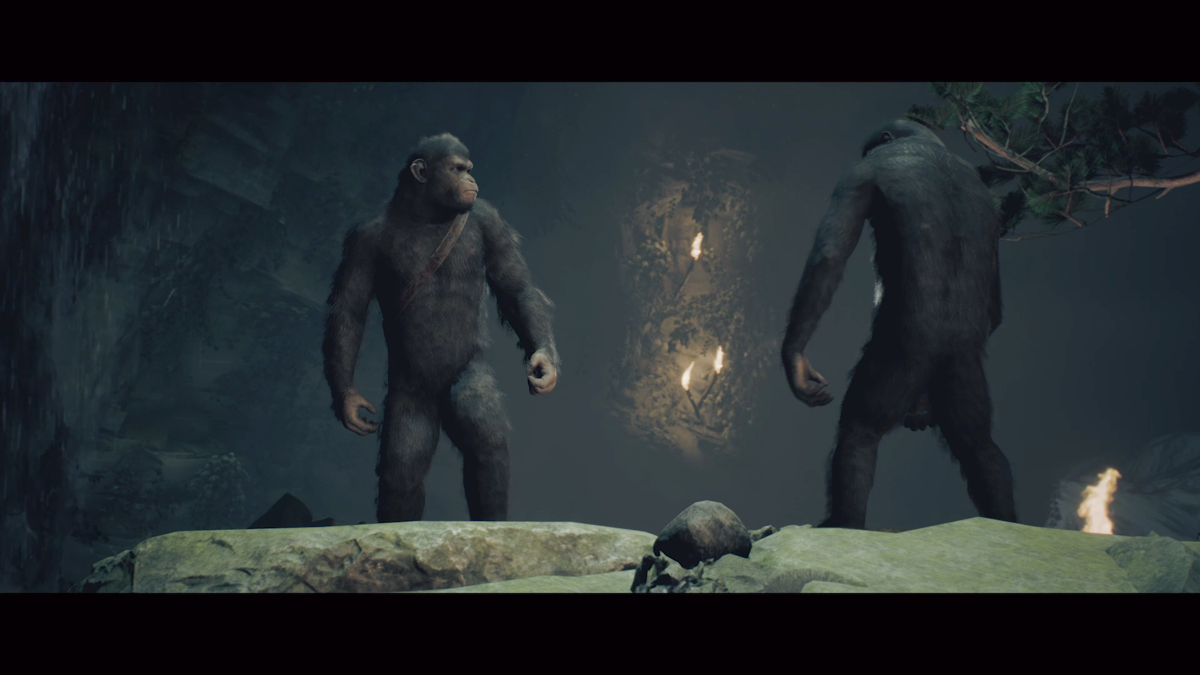 Planet of the Apes: Last Frontier (Xbox One) screenshot: Standoff between Bryn and his brother Tola