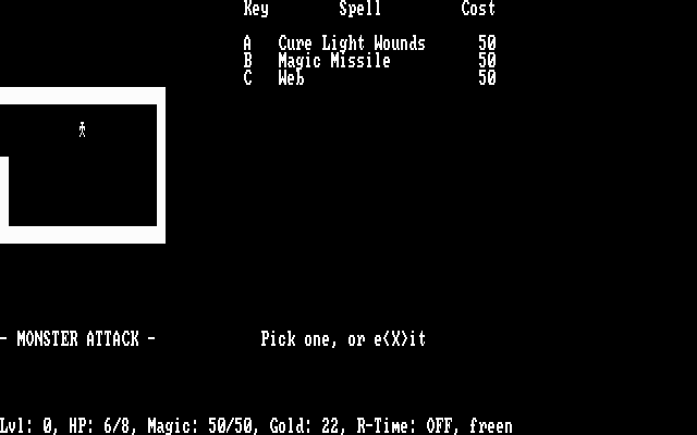 Caverns of Zoarre (DOS) screenshot: Casting spells