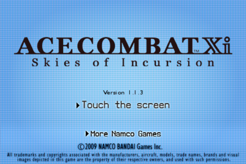 Ace Combat Xi: Skies of Incursion (iPhone) screenshot: Title screen