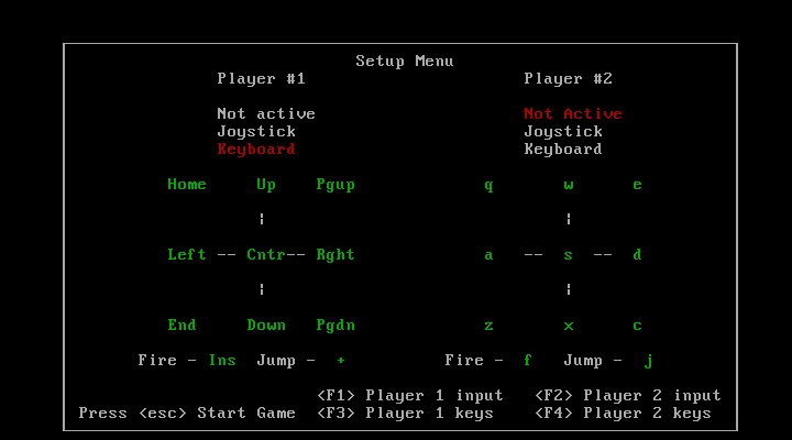 Contra (DOS) screenshot: Setup