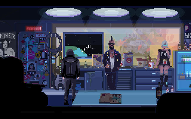 VirtuaVerse (Windows) screenshot: Inside the band's bus. They still don't know that it was Nathan who first screwed up their show, so they are willing to help him for getting them out of the club.