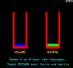 3D Munch (Oric) screenshot: Volume and level selection
