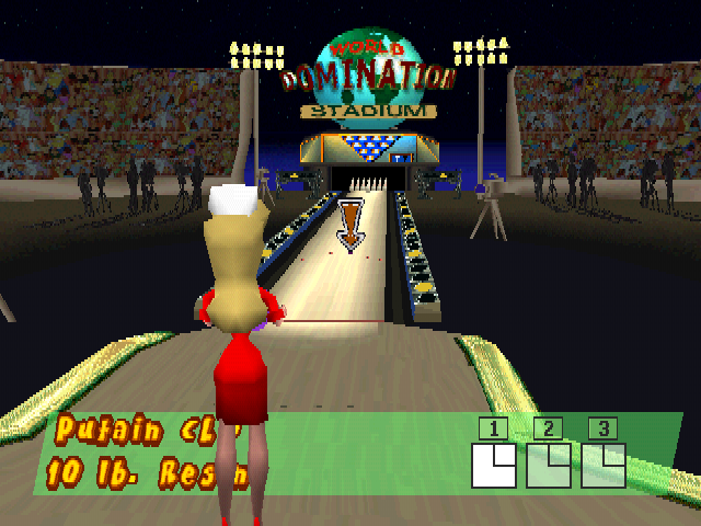 Animaniacs: Ten Pin Alley (PlayStation) screenshot: World Domination Stadium. And I see more than 58 creatures.