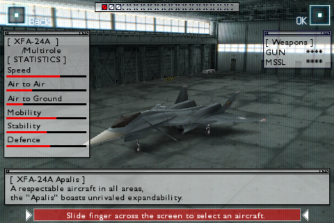Ace Combat Xi: Skies of Incursion (iPhone) screenshot: Plane selection