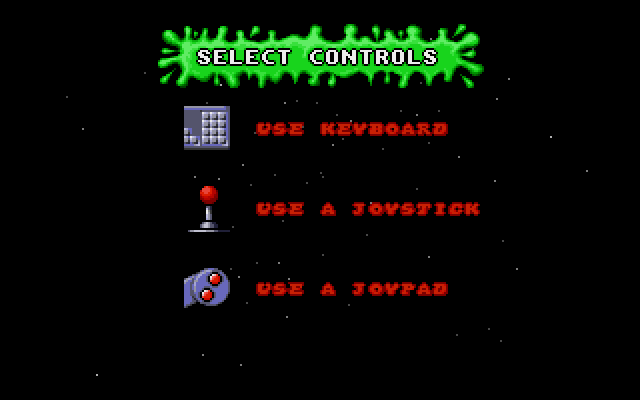 Alien Olympics (DOS) screenshot: Select controls