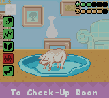 Barbie: Pet Rescue (Game Boy Color) screenshot: The pig on the Play Room - its condition isn't very well