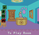 Barbie: Pet Rescue (Game Boy Color) screenshot: The Office Room where you can call to see if any animals are in danger