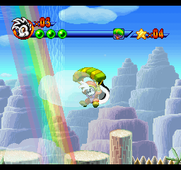 Punky Skunk (PlayStation) screenshot: Gliding using a handy updraft.