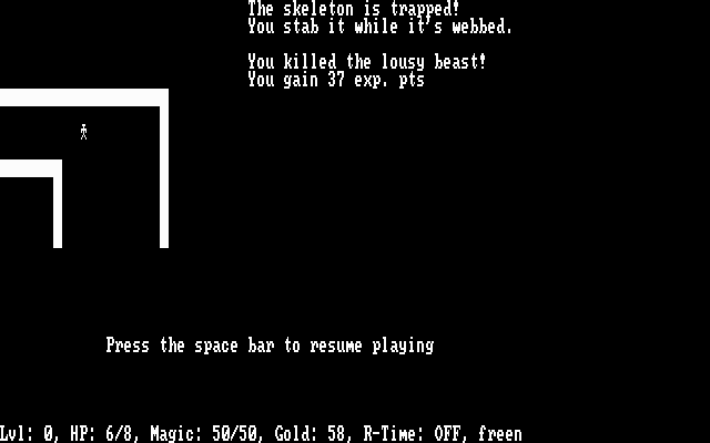 Caverns of Zoarre (DOS) screenshot: Killed a skeleton