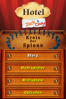 The Suite Life of Zack & Cody: Circle of Spies (Nintendo DS) screenshot: Title screen / Main menu (German)