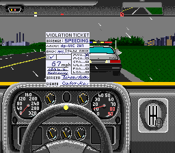 The Duel: Test Drive II (SNES) screenshot: Violation Ticket