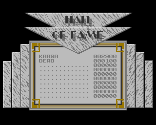 Kamikaze (Amiga) screenshot: High score table