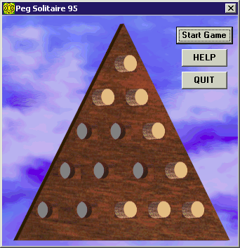 Peg Solitaire 95 (Windows) screenshot: A game in progress Pegs are dragged and dropped into position