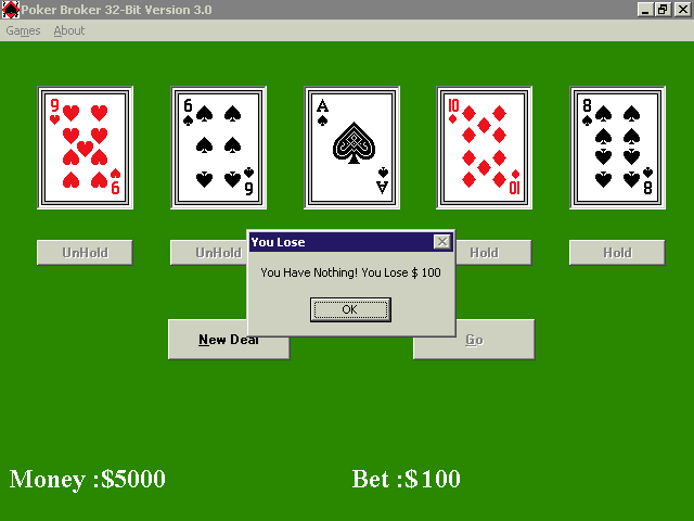 Poker Broker (Windows) screenshot: Yup! It's just like real life, $100 gone.