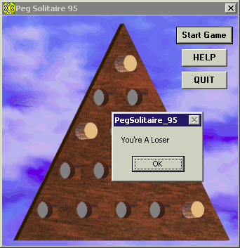 Peg Solitaire 95 (Windows) screenshot: Game Over