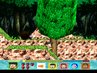 Doraemon: Nobita to Fukkatsu no Hoshi (PlayStation) screenshot: Watch out Suneo! The fu*king tree is falling!