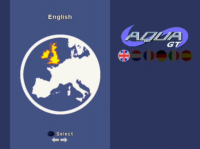 Aqua GT (PlayStation) screenshot: Language selection.