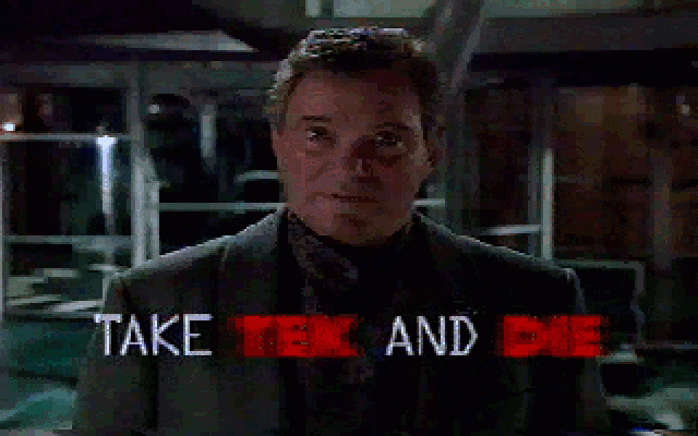 William Shatner's TekWar (DOS) screenshot: Kirk says: DRUGS ARE BAD!