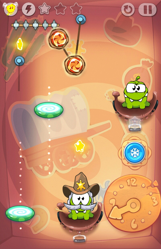 Cut the Rope: Time Travel (Android) screenshot: Many new mechanics are meshed together in later levels