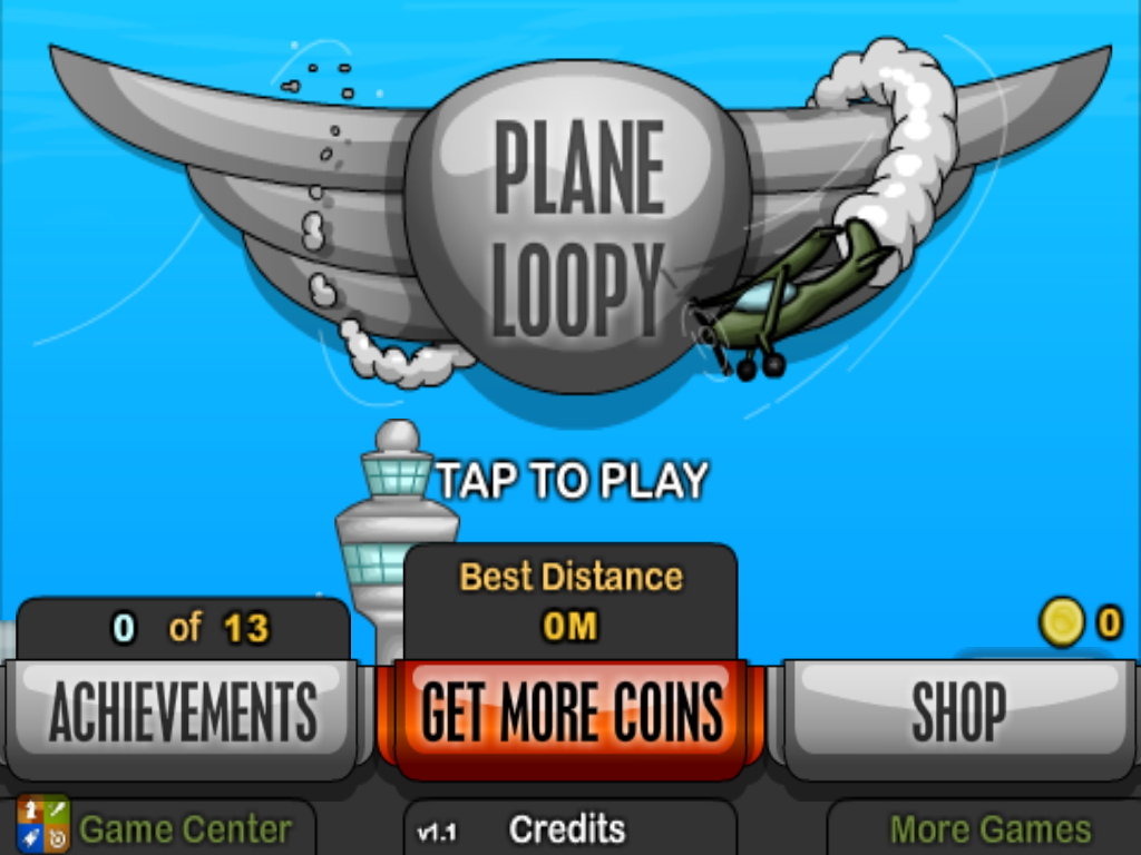 Plane Loopy (iPad) screenshot: Title and main menu