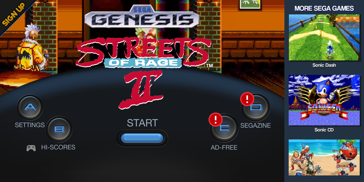 Streets of Rage 2 (Android) screenshot: Main Menu