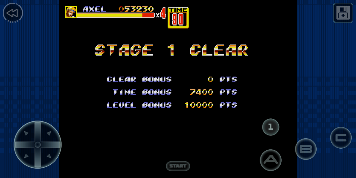 Streets of Rage 2 (Android) screenshot: Stage completed!