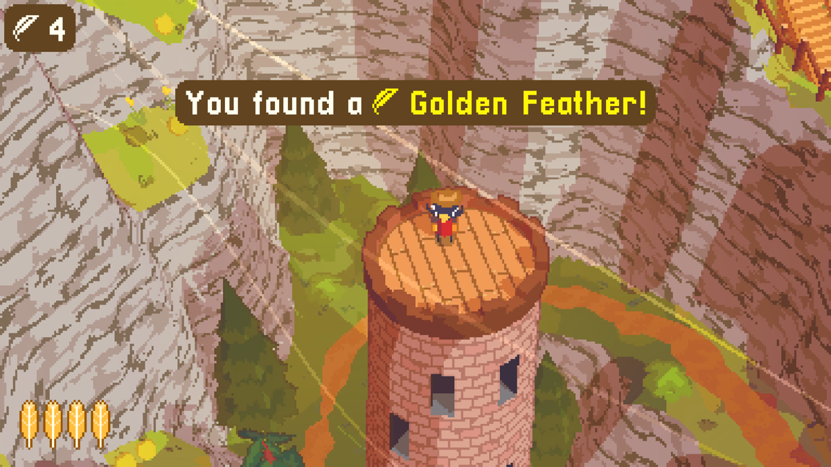 A Short Hike (Windows) screenshot: A Golden Feather has been located, it allows you to climb for a longer time.