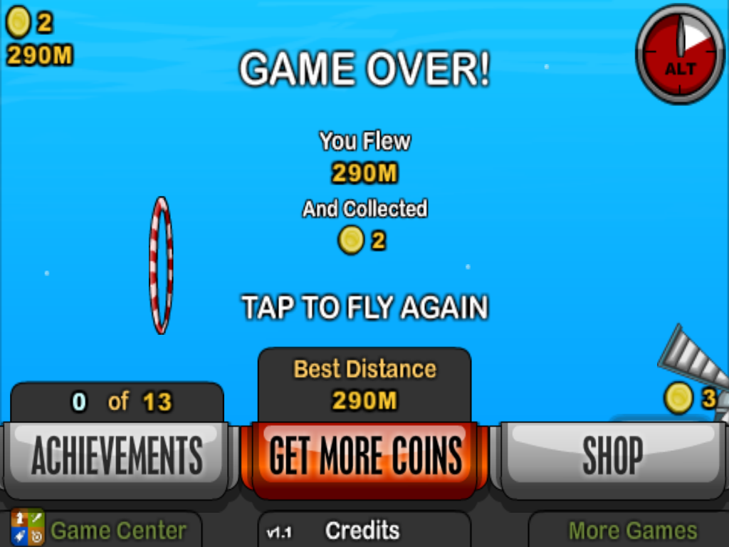 Plane Loopy (iPad) screenshot: Game over. This is how you did.