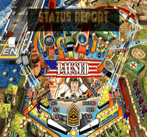 Patriotic Pinball (PlayStation) screenshot: I pressed the pause button and the North American flag showed up. Patriotism overload.