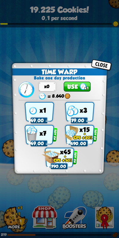 Cookie Clickers (Android) screenshot: The Warp shop
