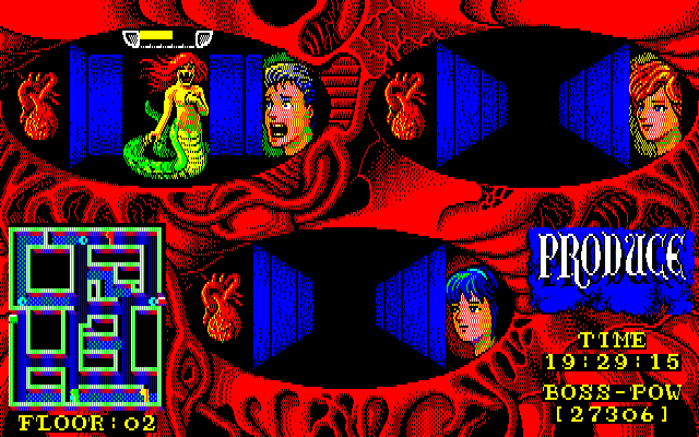 Produce (PC-88) screenshot: Monster scaring Gilbert