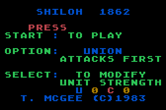 Screenshot of Shiloh 1862 (Atari 8-bit, 1983) - MobyGames