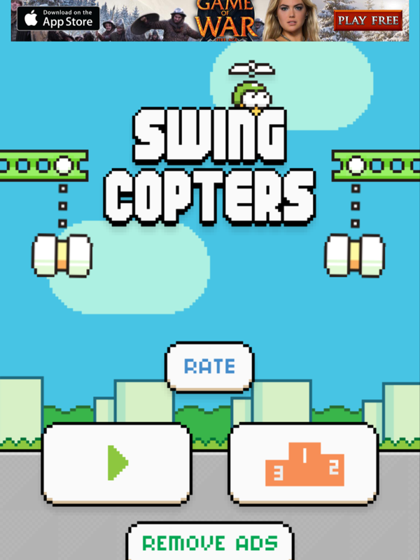 Swing Copters (iPad) screenshot: Title and main menu