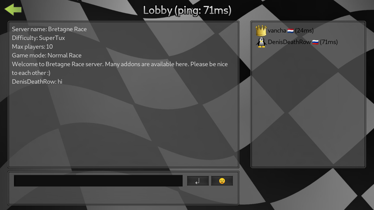 SuperTuxKart (Linux) screenshot: The Lobby