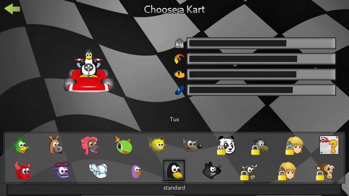 SuperTuxKart (Linux) screenshot: Kart select