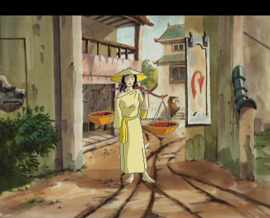 Shaolin's Road (CD-i) screenshot: Meeting a peasant woman