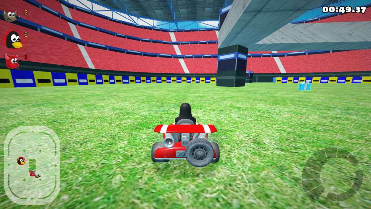 SuperTuxKart (Linux) screenshot: Battle Mode in The Stadium