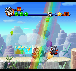 Punky Skunk (PlayStation) screenshot: Taking out an enemy with a stink swipe. Guess it makes sense a skunk would attack with stink...