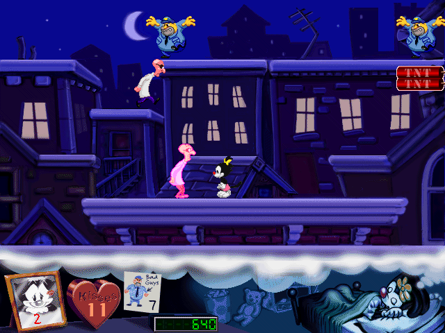 Animaniacs: Game Pack! (Windows) screenshot: Just kiss and touch the enemies to make them disappear.