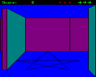 Maze (BBC Micro) screenshot: Step on pentangle to get more ammo