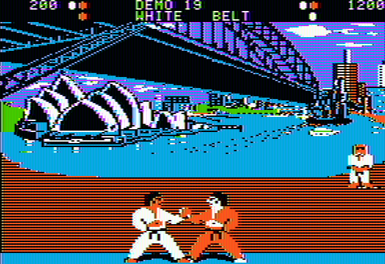 World Karate Championship (Apple II) screenshot: Fighting in the Australia stage