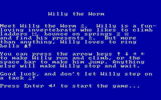 Willy the Worm (DOS) screenshot: Instructions