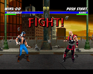 Mortal Kombat 3 (PlayStation) screenshot: Nightwolf Versu Kano: FIGHT!
