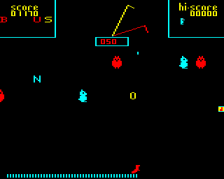 Carousel (BBC Micro) screenshot: Once some targets have been cleared out, it's time to go for the wheel