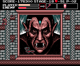 Vampire Killer (MSX) screenshot: Dracula's second form is a portrait for some reason. Ghostbusters 2?