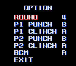 TKO Super Championship Boxing (SNES) screenshot: Option (Japanese version). Unlike the western versions, there is no difficulty level.